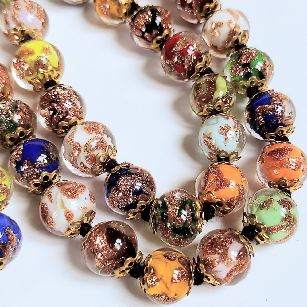 🌈 Vintage Cornaro Murano Venetian Sommerso Aventurine Gold Art Glass Necklace - Picture 7 of 9